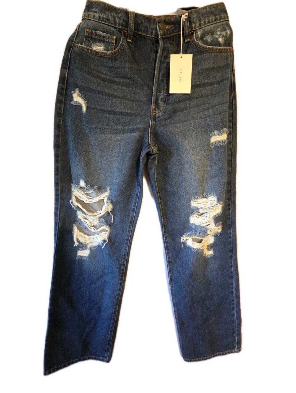 Cello Dad Jeans Super High Rise Distressed destroyed ripped baggy blue Size 9 - Picture 3 of 17